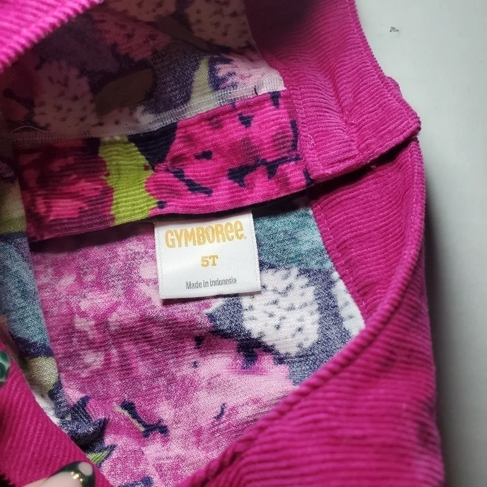 Vintage Gymboree Plum Pony Magenta Green Floral Corduroy Bow Dress 5T Girls